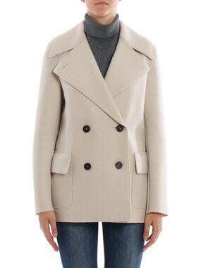 Harris Wharf Double Breasted Wool Pea Coat in Ivory, size 42IT (fits size Small)
